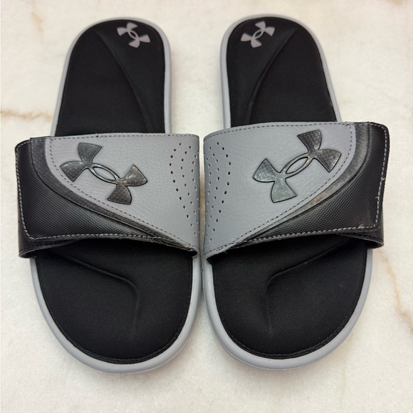 Under Armour Black and Gray Slides - Picture 1 of 5